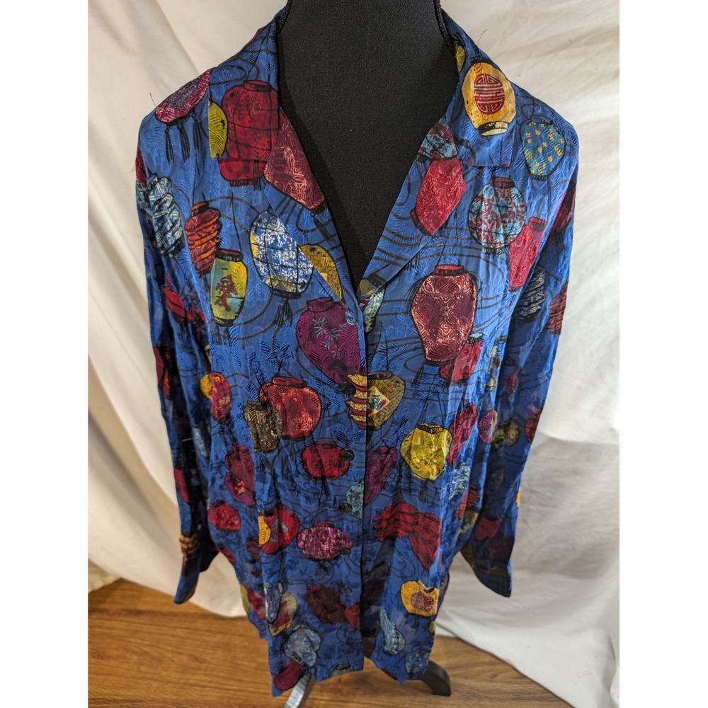 Chico's Design Silk Blend Size 2 Large Lantern Design Blouse